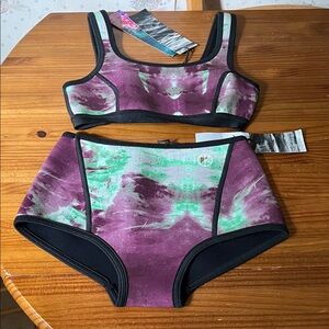 Kassia Surf Purple and Green Women's Bikini Set Surf Wetsuit womens Medium
